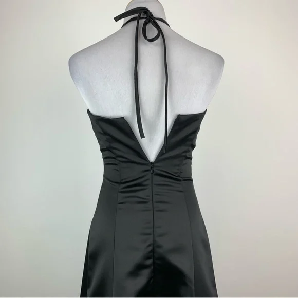 Vintage Jessica McClintock for Gunne Sax Black Satin Halter Evening Dress 3/4 - Picture 9 of 14